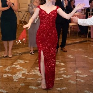 Portia and Scarlett Red Sequin Evening Dress